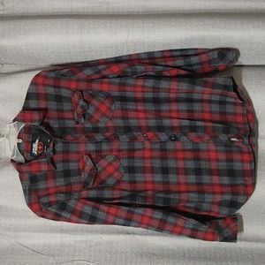 Vintage No Fear Black & Red button down flannel shirt Sz Large